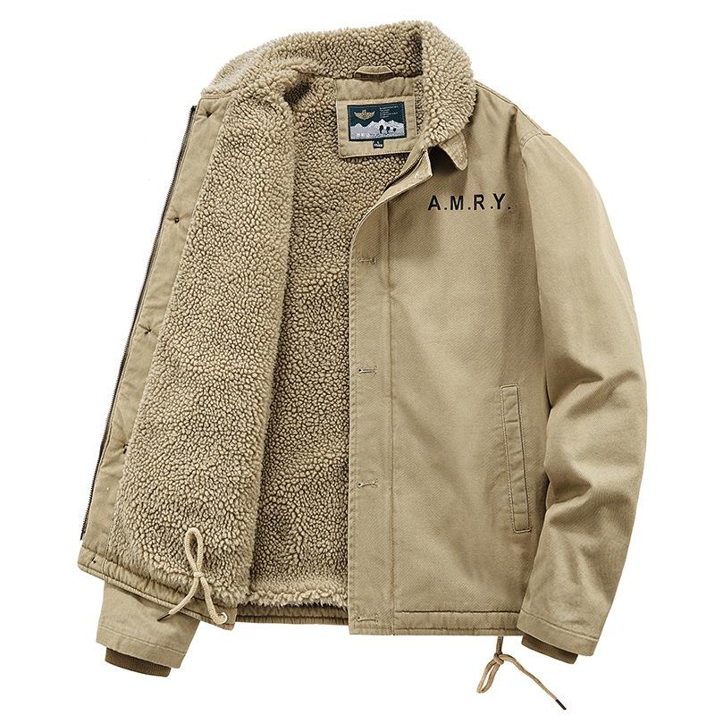 Fleece Thickened Cotton Jacket Men's Winter Military Flight Suit Tooling Lamb Fleece Lapel Jacket