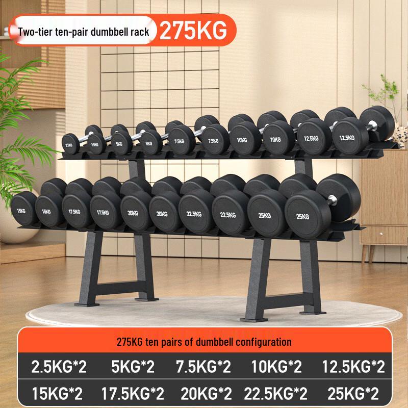 Yimai Commercial PEV Rubber-Coated Dumbbell Set with Rack