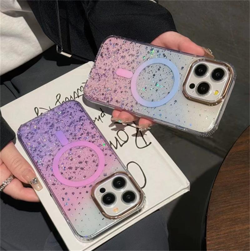 Для iPhone 16 15 Pro Max Magsafe Case Роскошный блестящий золотой фольгированный магнитный беспроводной зарядный чехол для iPhone 13 14 Pro Max Милый чехол