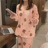 Peach Bear Warm Coral Fleece Pajama Set - Women's Two-Piece Autumn/Winter Loungewear