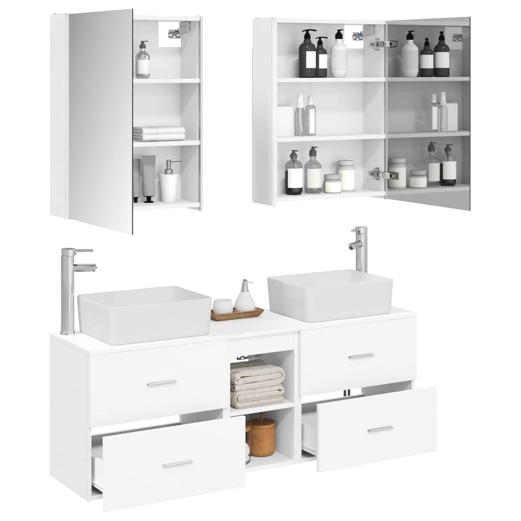 5 Piece Bathroom Furniture Set White Engineered Wood & Glass