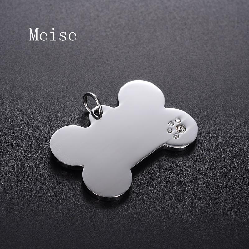 Stainless Steel Dog Tag, Titanium Steel Army Tag, Paw Print Inlaid With Diamond Bone, Metal Pet Tag Lettering