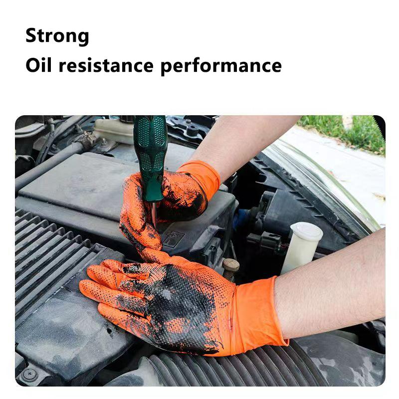 10/30 шт одноразовые перчатки с ромбовидной текстурой для механической безопасности и рабочих перчаток, прочные оранжевые нитриловые перчатки