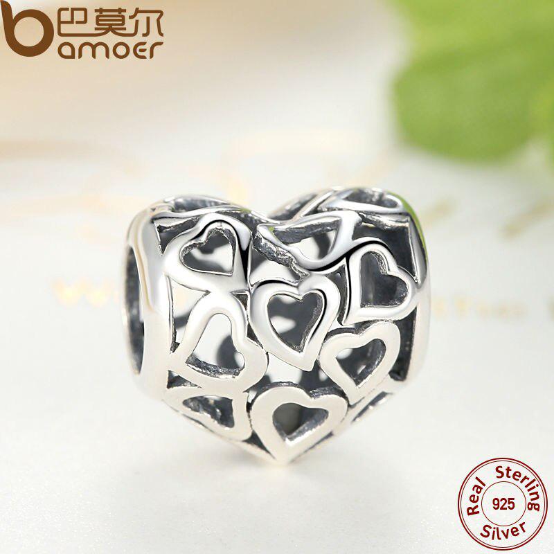 Подвески-сердечки BAMOER из стерлингового серебра 925 пробы подходят для браслетов и ожерелья для женщин