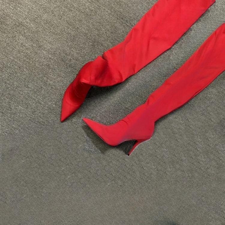 Мода Новый Эластичный Тканевый Комбинезон Брюки Сапоги Женский Гоночный Вечеринка Трендовый Сексуальный Танец на Пилоне Брюки Сапоги Высокий Каблук 10см Размер 34-46