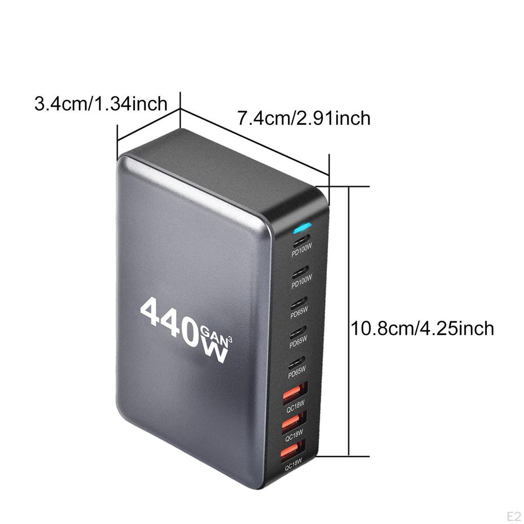 Зарядная станция USB C мощностью 440 Вт, зарядное устройство для настольных телефонов и ноутбуков, зарядное устройство GaN для