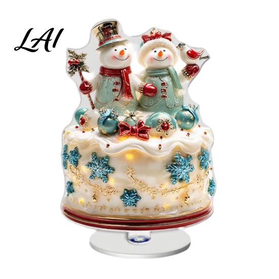 360 Degree Spinning Sign Rotating Acrylic Desktop Ornament 2D Flat Christmas Santa Snowman Cupcake Plaque with Gift for Home Base Winter Bookshelf