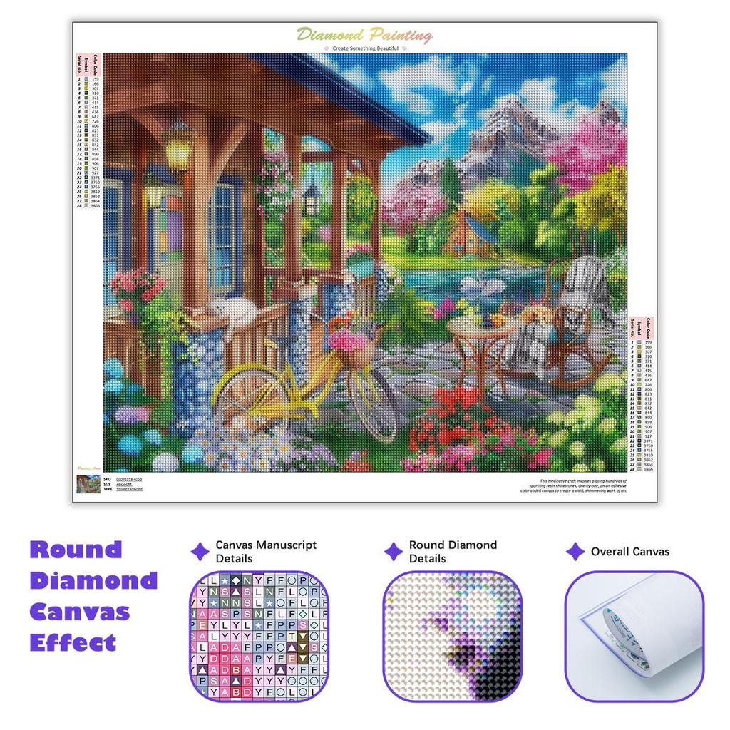 5D Diamond Painting House Garden Full Round Rhinestones Embroidery Flower Mosaic Landscape Gift Wall Decor 30x40cm/12x16inch