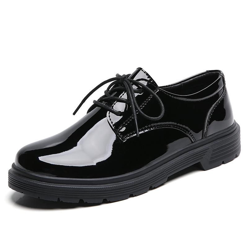 Spring British Style Student Girl Leather Shoes Full Black Office Business Lace Up Women Oxford