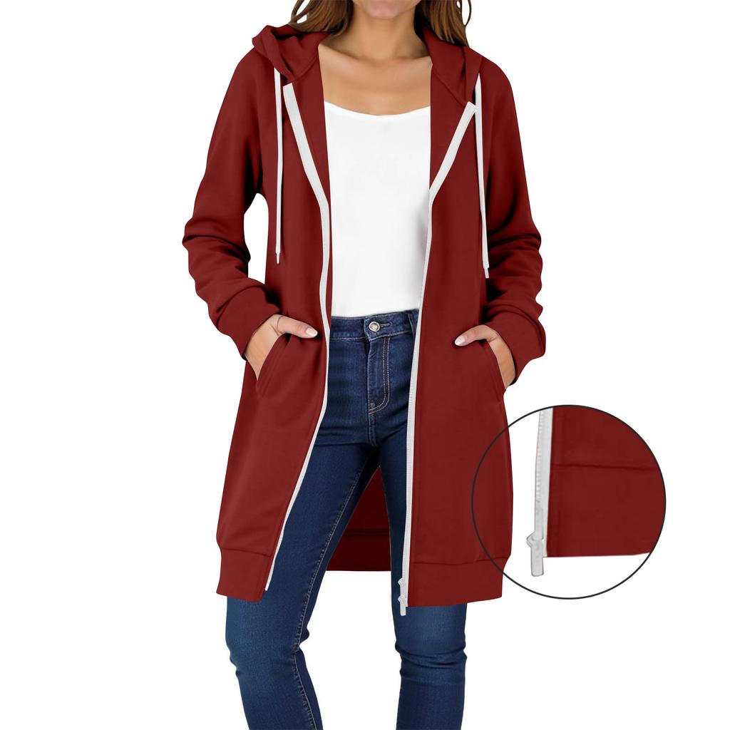 Women's Zip Up Hoodies Long Sleeve Long Tunic Sweatshirts Oversized Fleece Casual  Fall Jacket Coat With Pocket