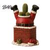 Christmas Flower Pot Santa Claus in Smokestack Ornament, Resin Decorative Plant Festive Balcony Decoration Container, Small for Holiday Tabletop