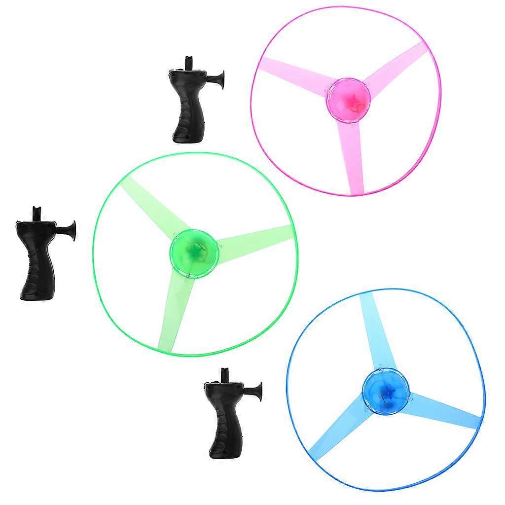 LED Flashing Plastic Pull String Flying Saucer Propeller Toy Disc Helicopter New Multicolor