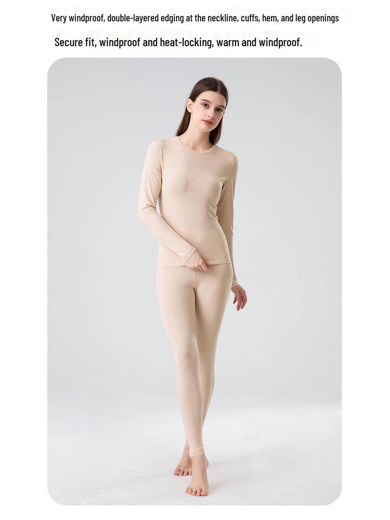 Women's Warm Lenzing Modal Autumn Underwear Set - Skin-Friendly Base Layer Top & Pants with Collar