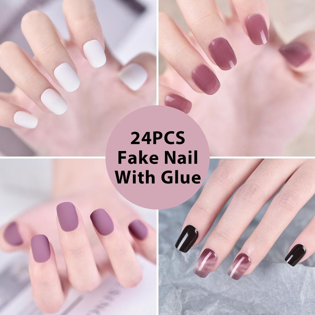 kads 24 шт. переносные накладные ногти с полным покрытием, накладные ногти с клеем, съемный французский дизайн ногтей