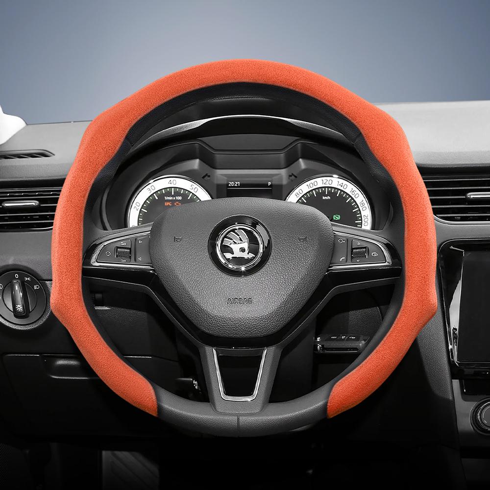 Подходит для Skoda Premium, Защелкивающаяся оплетка руля из замши, Нескользящая и прочная, Доступна для Octavia с круглым и D-образным рулем