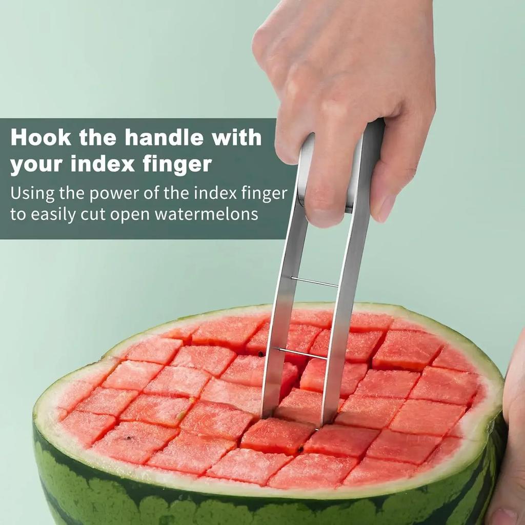 Stainless Steel Watermelon Cube Cutter Watermelon Slicer Safe Watermelon Fruit Cutter Knives Melon Cutter for Kitchen Gadget 4
