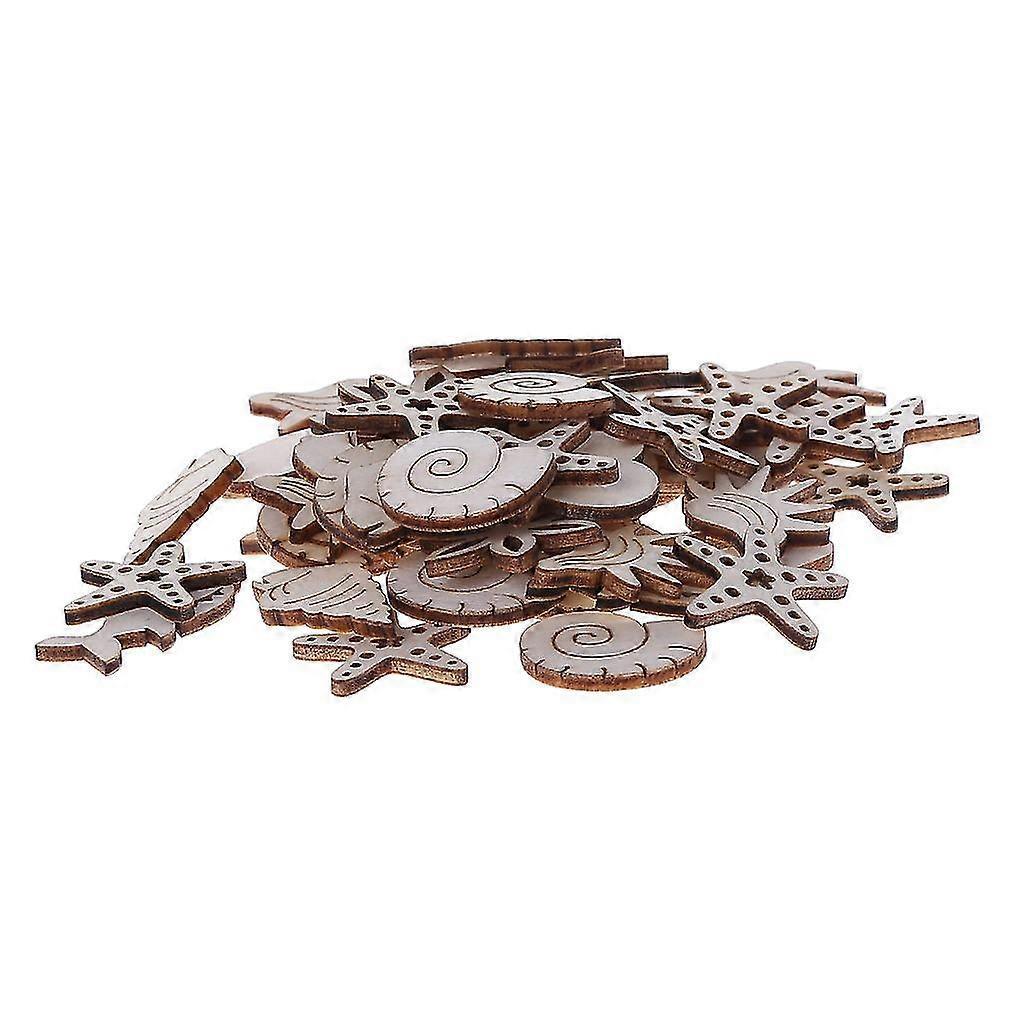 50 Pieces/Set Ocean Animals Shape Wood Slices Rustic Natural Wood Cutouts Kit