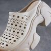 Johnature Genuine Leather Thick Soles Outdoor Slippers Vintage Hollow Out Breathable Women's Platform Shoes