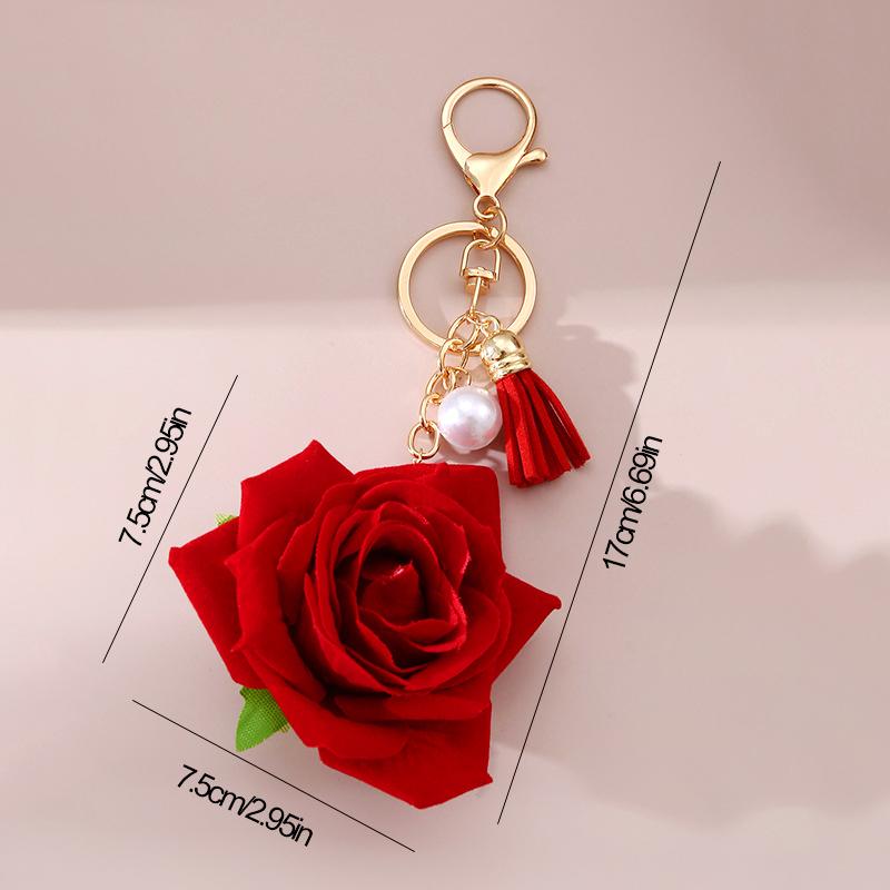 1шт искусственная роза элегантный брелок кулон красный искусственный жемчуг модный металл с кисточкой цветок шарм