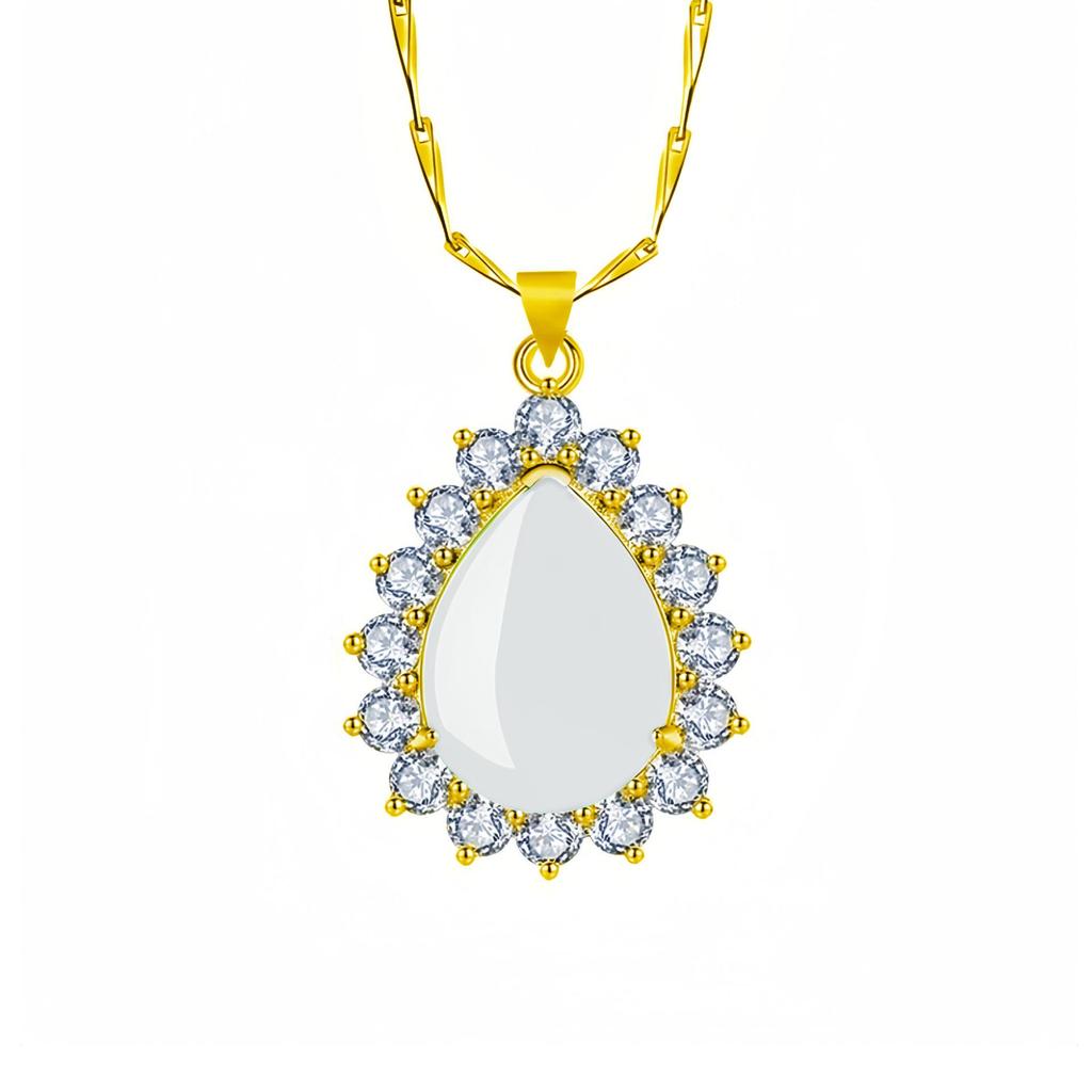 Подвеска Yi Hua Лепесток Зеленый Нефрит и Халцедон Ожерелье на Ключицу