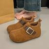 Круглоголовые утепленные Birkenstocks на толстой подошве зимние новые маленькие замшевые хлопковые туфли
