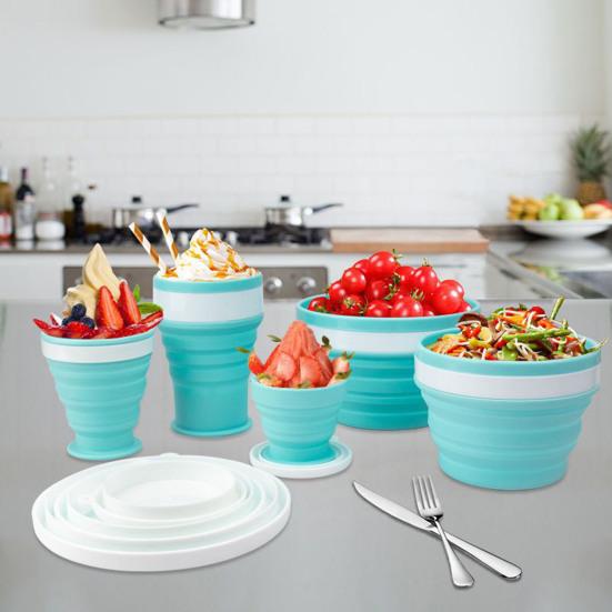 Silicone Collapsible Travel Cup Set 550/350/200/100/950ML Folding Camping Cup Bowl Expandable Drinking Cup