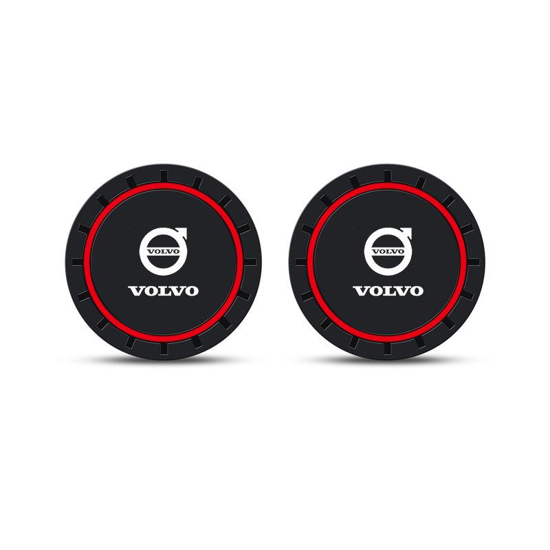 2PC PVC Silicone Car Coaster Water Cup Slots Non-Slip Pad Drink Mat For Volvo XC60 XC90 V40 V60 S60 V50 V90 S80 C40 XC40 V70 C30