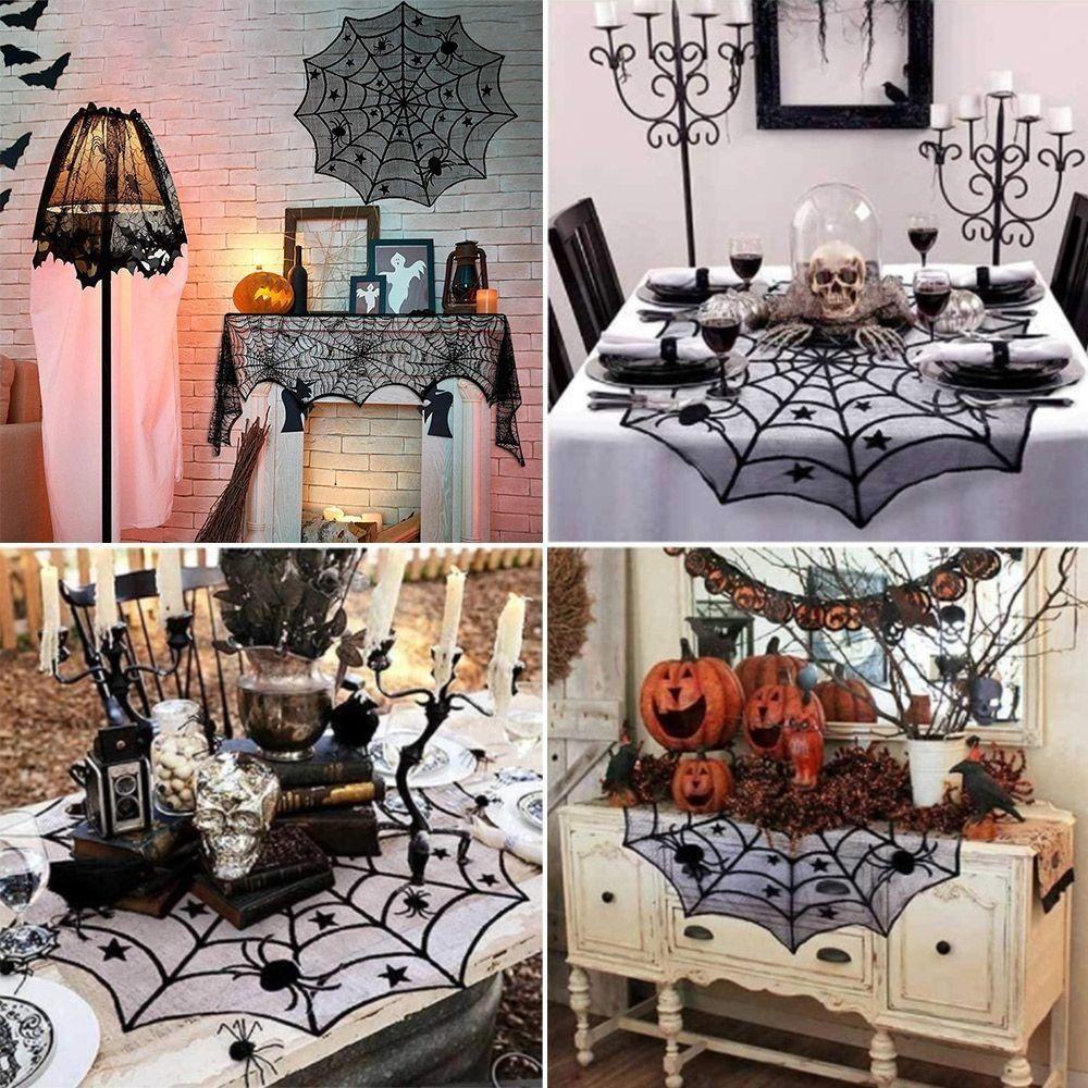 Fireplace Mantel Cobweb Tablecloth Lace Fireplace Mantle Cover Fashion Bat Table Runner Halloween