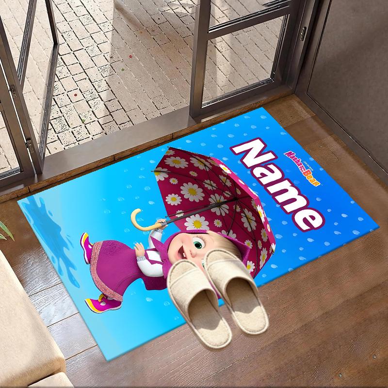 Custom Name Personalized Masha and The Bear Print Carpet, Versatile Home Decor Rug, for Playroom, Apartment, Balcony, Entryway, Hallway Gift