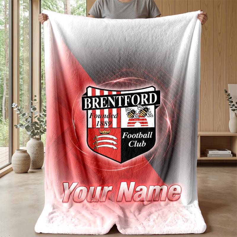 Custom Text Flannel Throw Blanket, Lightweight Cozy Bed Sofa BlanketBrentford Football