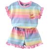 Girls Summer Rainbow Sports Set Short Sleeve T Shirt And Shorts Two Piece Casual Outfit For Kids