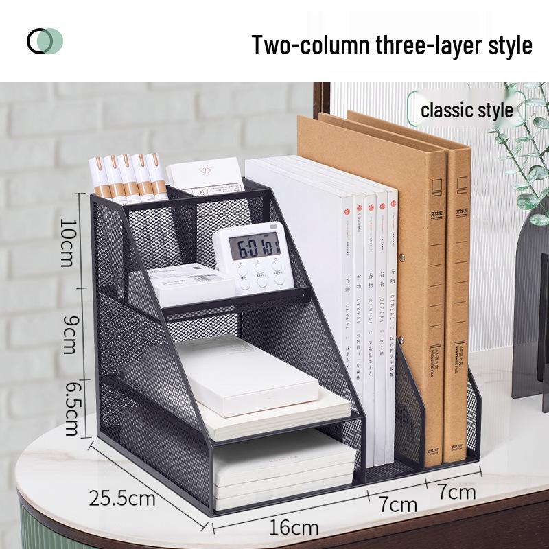 Desktop Metal File Rack Basket: Multi-layer Vertical Storage Box for Desk Management and Document Organization.