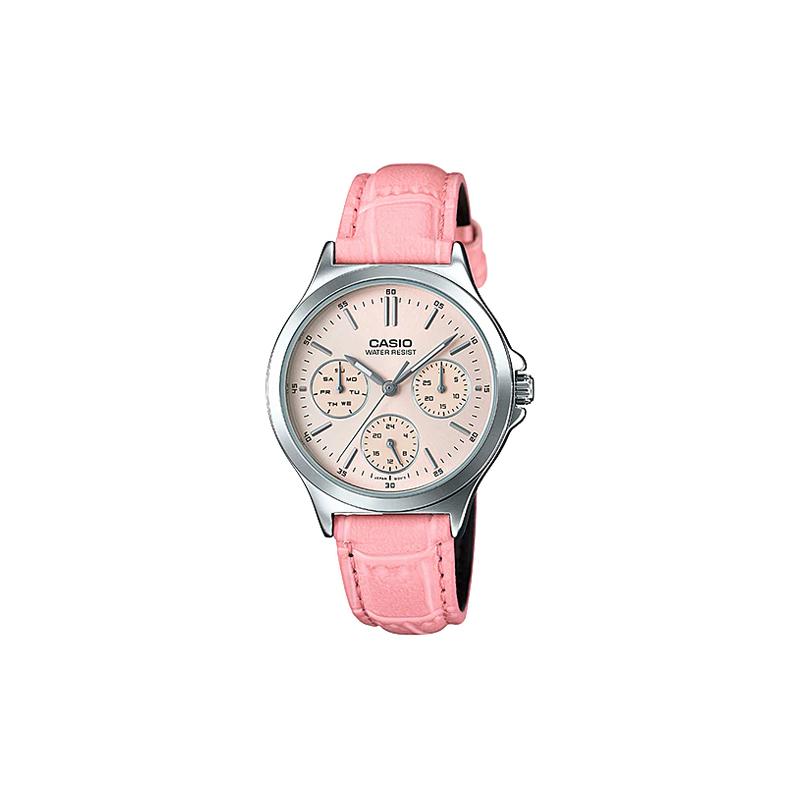 Casio Серия STANDARD Простой деловой Трехглазый Шестиконтактный Кварцевый Механизм Кожаный Ремешок Японские и Корейские Женские;s Часы Розовый Циферблат LTP-V300L-4A