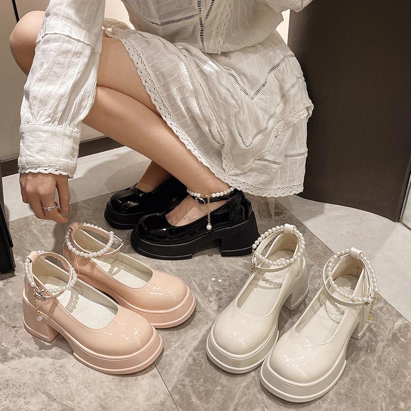 Французские туфли-лодочки на высоком каблуке, женские летние новые туфли на толстом каблуке с круглым носком, с юбкой, темпераментные маленькие кожаные туфли