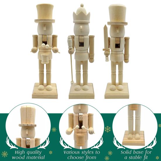 Нераскрашенный Щелкунчик Солдат Деревянный Солдат Орнамент DIY Роспись Щелкунчик Солдат Фигурка для Рождественского Украшения Праздничный Подарок
