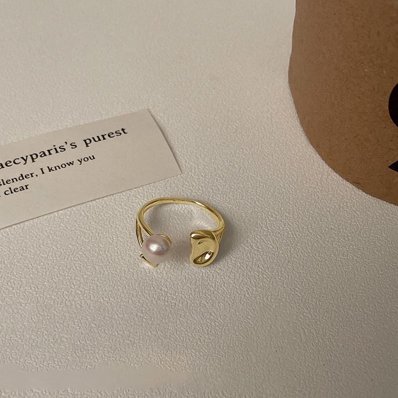 Кольцо с неправильным жемчугом, открытое, женское, нишевый дизайн, индивидуальность и простота, регулируемое, кольцо на указательный палец, повседневное кольцо