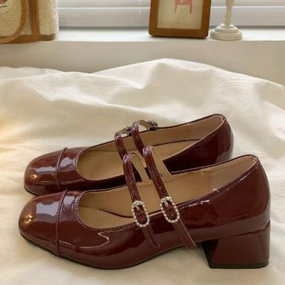 Мода 2024 Модная обувь для женщин Туфли-лодочки женские с пряжкой Весна Осень Квадратный носок Неглубокие Однотонные Платье Массивный каблук Обувь Zapatos Mujer