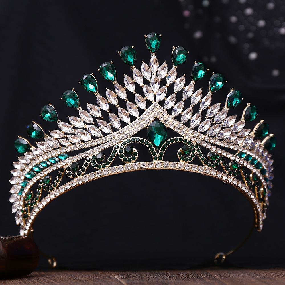 DIEZI 8 Colors Baroque Blue Opal Tiara For Women Wedding Party Luxury Bridal Bride Crystal Crown Hair Accessories Jewelry