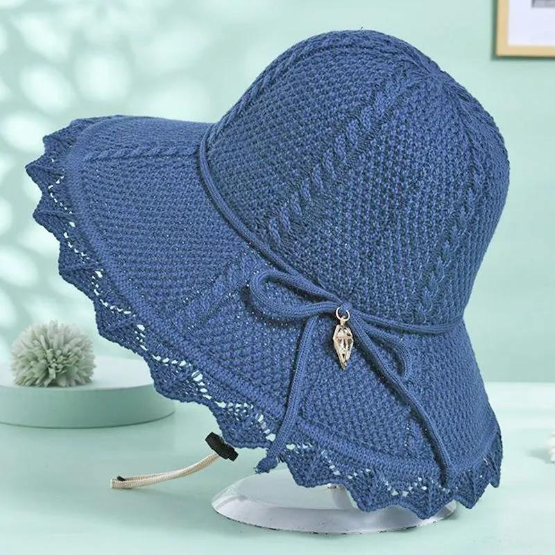 Collapsible Summer Hat for Women Beach Outdoor Straw Hat Large Brim Sunshade Bow Sun Hat