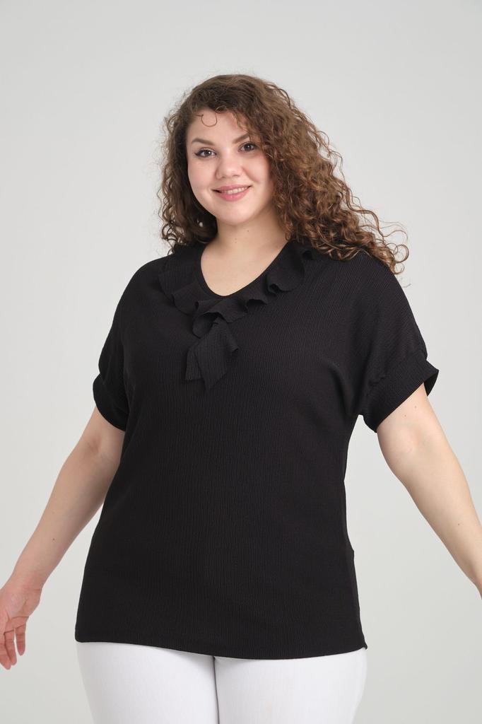 Women's Big Size Blouse Black Shawl Collar Plus Size Blouse
