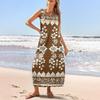 Женский повседневный длинный сарафан, летнее пляжное платье с принтом, свободный сарафан без рукавов с круглым вырезом