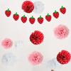 22 шт. помпонов из клубничной ткани - набор украшений красного, розового, белого цветов с зелеными листьями, идеально подходит для украшения на первый день рождения
