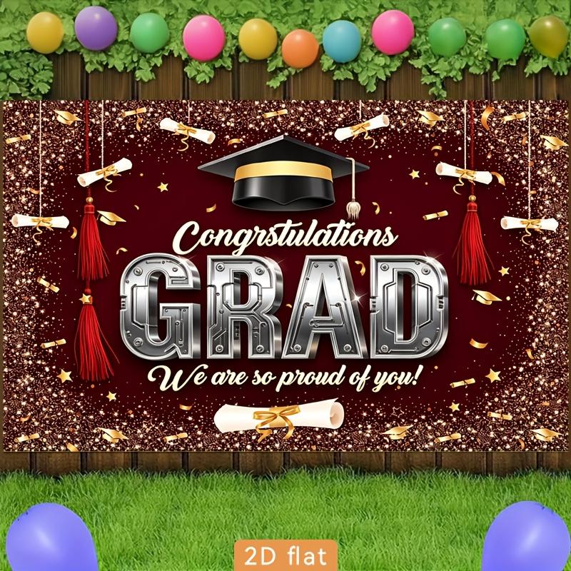 2D plane, wine-red metallic graduation banner, suitable for decoration at graduation ceremony parties, polyester fiber