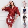 Puntos Summer Ice Silk Fabric Women Lady Nightgown Flower Print Short Bathrobe