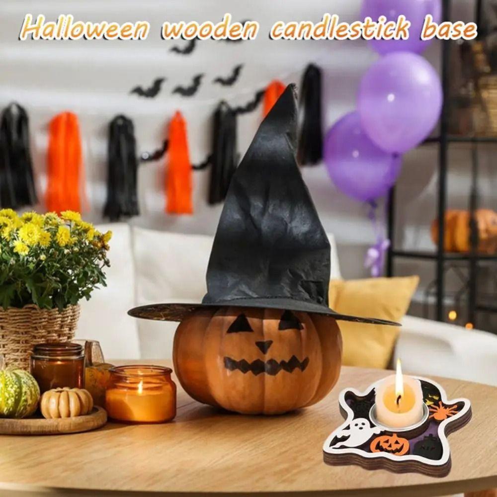 Romantic Halloween Candle Holder 3D Wooden Candle Stands Scary Candle Holder Halloween Home Decor