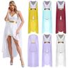 Ladies Halloween Cosplay Themed Greek Princess Queen Dress Womens V Neck Cape Sleeve Sequin Split Gown Cosplay Costume Roman Toga Dress