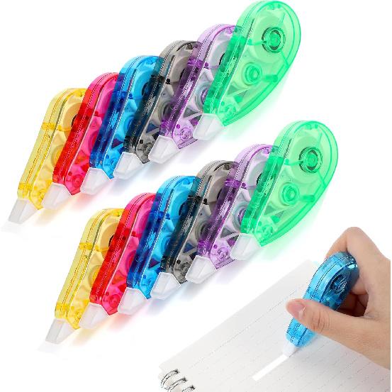 BESARME 12 Pack Correction Tape - Colorful 19.69 Ft Each Correction Tape Roller for Students & Office Supplies