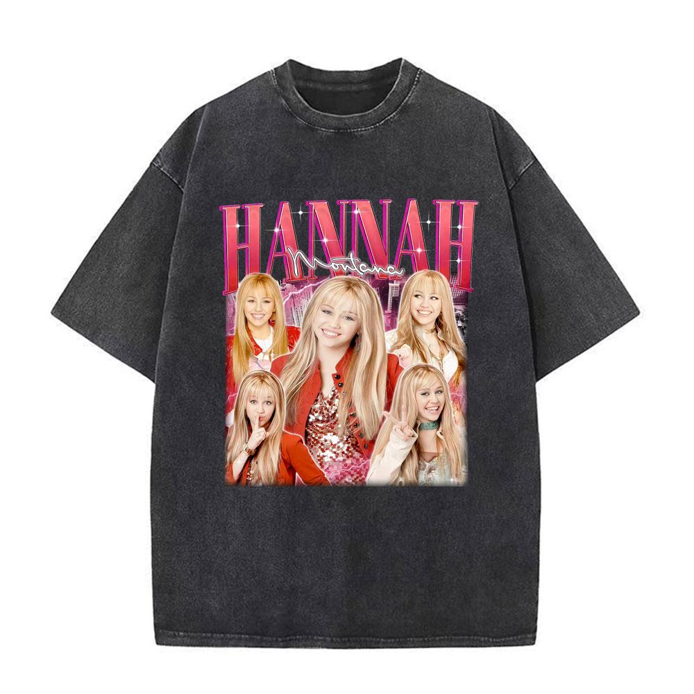 Vintage TV Character Pop Star Singer Hannah Montana T Shirts Unisex Women Fashion Aesthetic Washed Short Sleeve Tshirts Streetwear