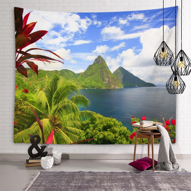 Горы, озеро, цветы, настенное искусство, декоративный эстетический гобелен, фон, Настенный декор, гостиная, спальня, домашний декор, гобелен