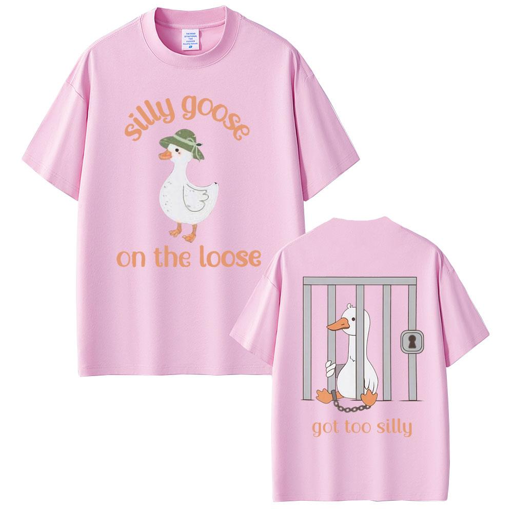 Silly Goose on The Loose Got Too Silly Funny Meme T-shirt Men Women Casual Humor Vintage Short Sleeve Cotton Oversized T Shirts